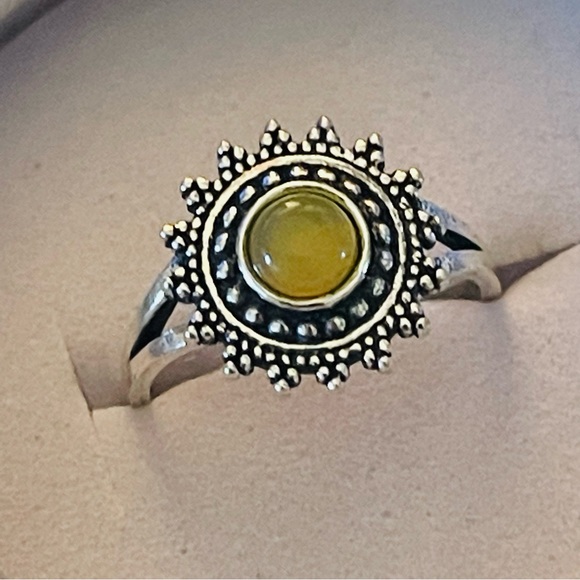 New RARE Cats Eye Chrysoberyl Yellow Green Artisan Sun 925 Sterling Silver Ring - Picture 7 of 17